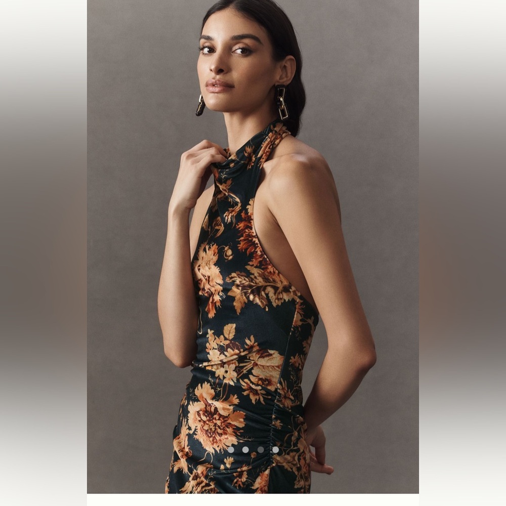 NWT BHLDN Holly Halter Velvet Midi Dress - Black pattern - Picture 3 of 5